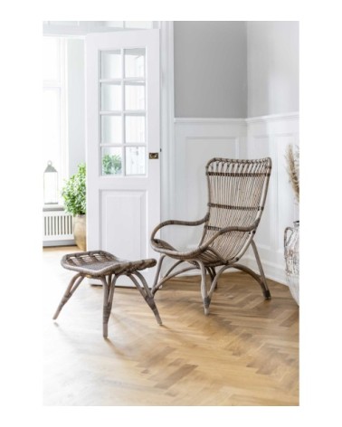 Fauteuil haut dossier en rotin antique