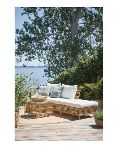 Table basse carrée en alu et fibre synthétique aspect rotin