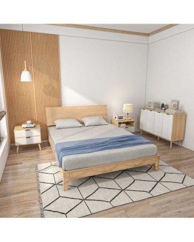 Buffet design scandinave 4 portes motif chevrons 2 étagères blanc bois