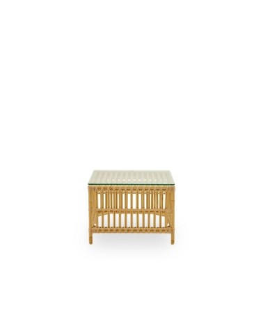 Table basse carrée en alu et fibre synthétique aspect rotin