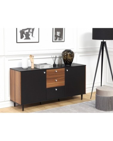 Commode noire et bois foncé