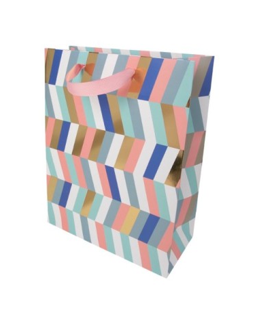 Sac cadeau grand format chevrons pastel et or