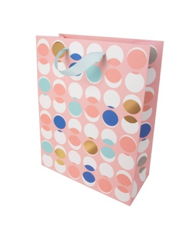 Sac cadeau grand format pois pastel et or