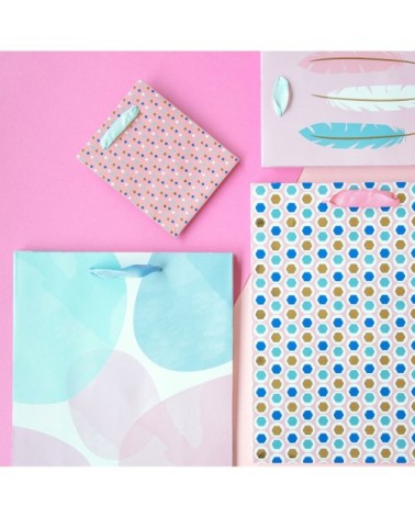 Sac cadeau grand format bleu et rose pastel