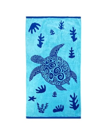Serviette de plage éponge velours Jacquard ''Malari'' 90x170cm bleu