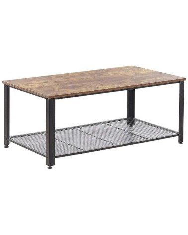 Table basse bois foncé et noire plateau effet bois foncé vieilli