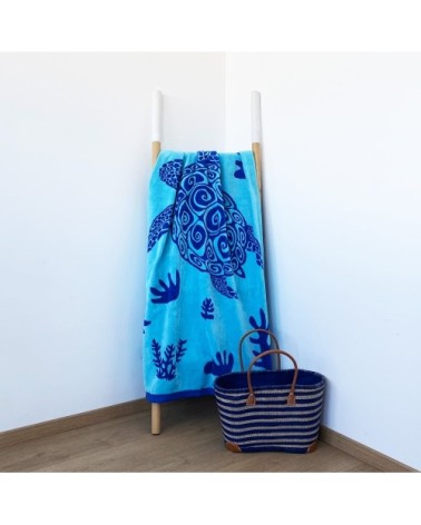 Serviette de plage éponge velours Jacquard ''Malari'' 90x170cm bleu