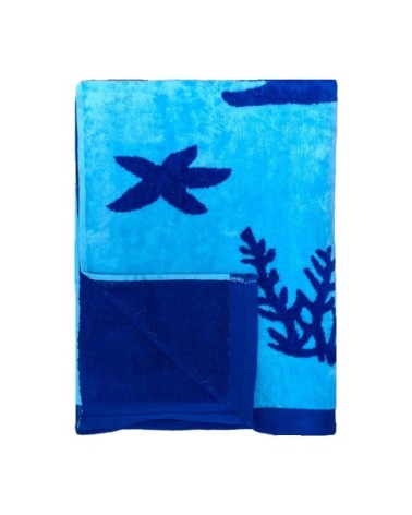 Serviette de plage éponge velours Jacquard ''Malari'' 90x170cm bleu