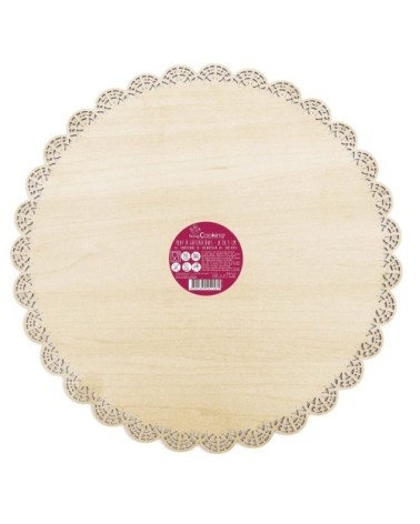 Support à gâteau rond dentelle en bois D29cm