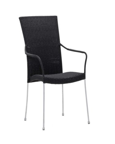 Chaise repas empilable en acier et fibre synthétique noire
