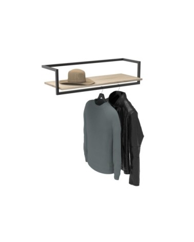Penderie étagère murale bois et métal noir L90 cm