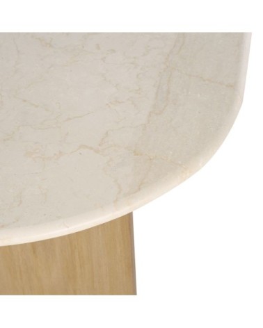 Table basse en marbre blanc effet travertin et bois de manguier massif L120