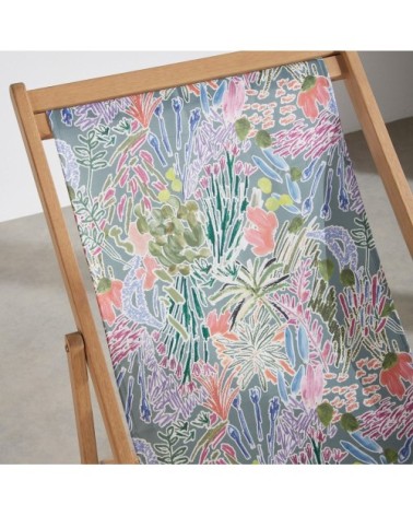 Chilienne en bois d'eucalyptus et toile en polyester recyclé imprimé floral