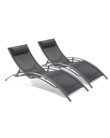Lot de 2 bains de soleil en aluminium et toile plastifiée noire