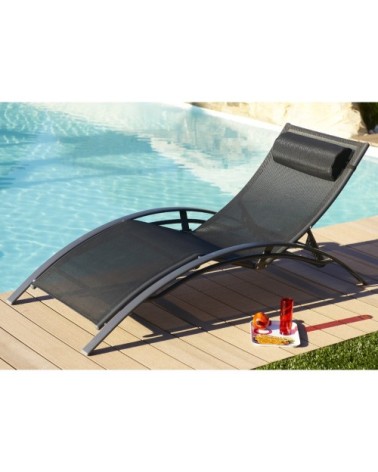 Lot de 2 bains de soleil en aluminium et toile plastifiée noire