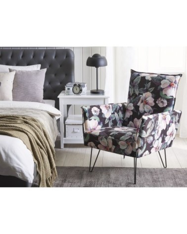 Fauteuil en tissu à motif floral noir