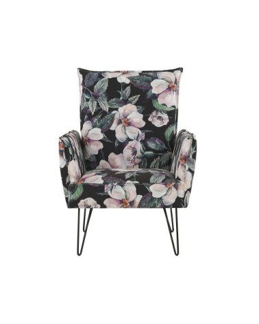 Fauteuil en tissu à motif floral noir