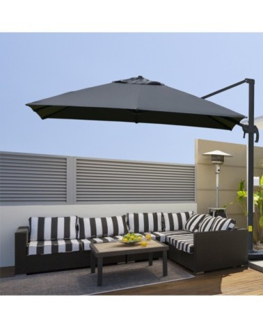 Parasol déporté carré inclinable pivotant 360° gris
