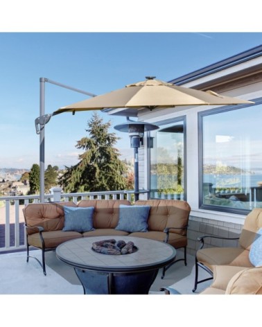 Parasol déporté LED octogonal inclinable pivotant 360° beige