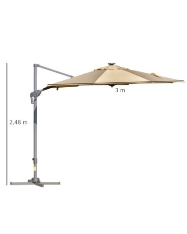 Parasol déporté LED octogonal inclinable pivotant 360° beige