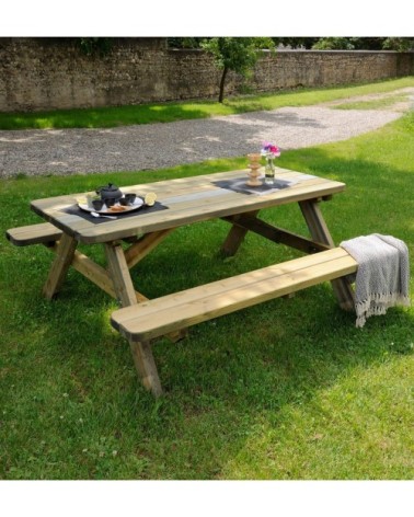 Table de pique-nique pré-assemblée avec angles arrondis en pin