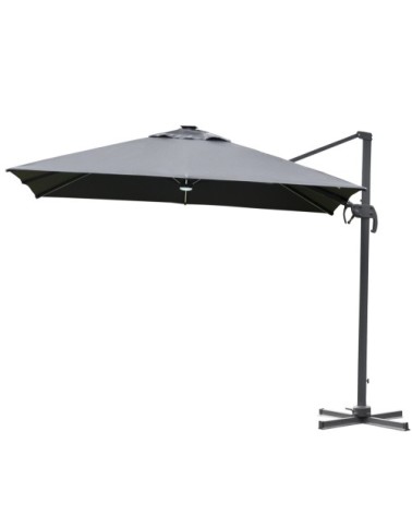 Parasol déporté LED carré inclinable pivotant 360° gris