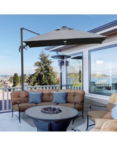 Parasol déporté LED carré inclinable pivotant 360° gris