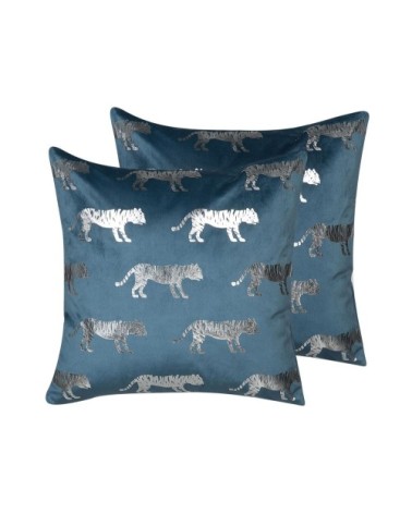 Lot de 2 coussin décoratifs en velours bleu 45x12cm