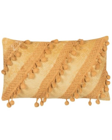 Coussin en viscose jaune avec pompons 30 x 50