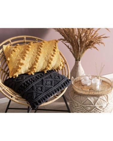 Coussin en viscose jaune avec pompons 30 x 50