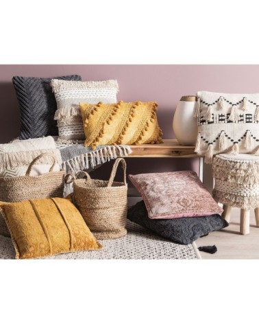 Coussin en viscose jaune avec pompons 30 x 50