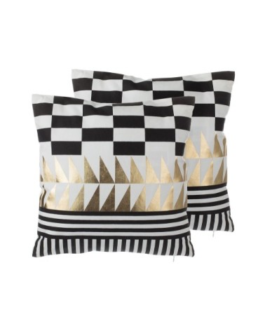 Lot de 2 coussin décoratifs en tissu noir blanc 45x12cm