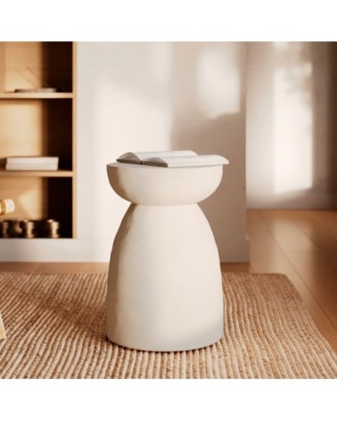 Table d'appoint ronde blanche en fibre d'argile effet béton d35 cm