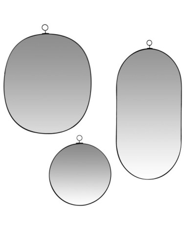 Miroirs ovales en métal noir (x3) 30x63