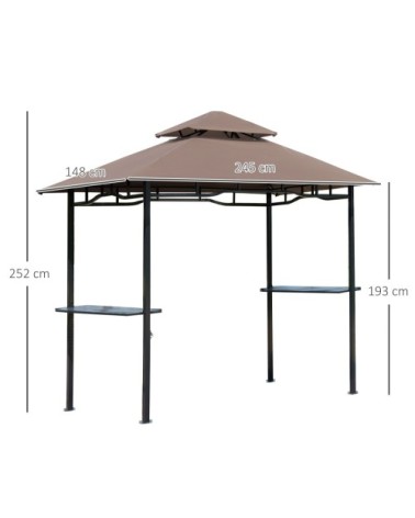 Pavillon abri tonnelle de jardin pour barbecue chocolat