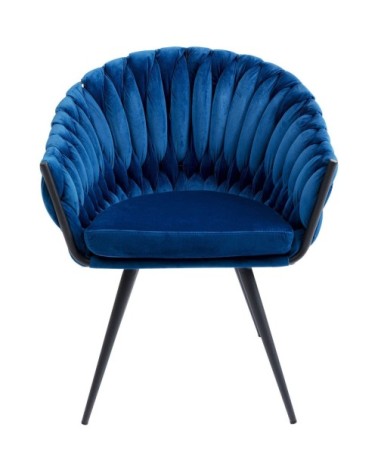 Chaise avec accoudoirs en velours bleu et acier noir