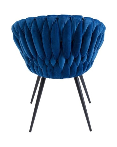 Chaise avec accoudoirs en velours bleu et acier noir