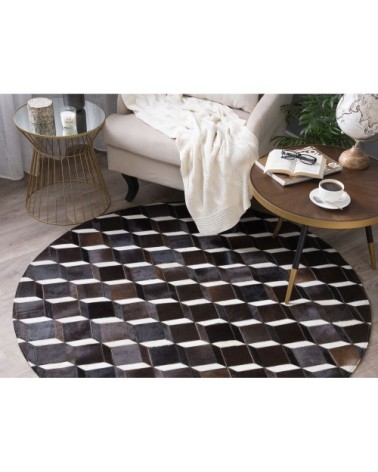 Tapis rond en cuir marron D140cm