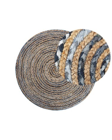 Tapis rond bleu et beige D140cm