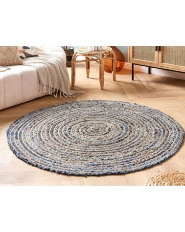 Tapis rond bleu et beige D140cm