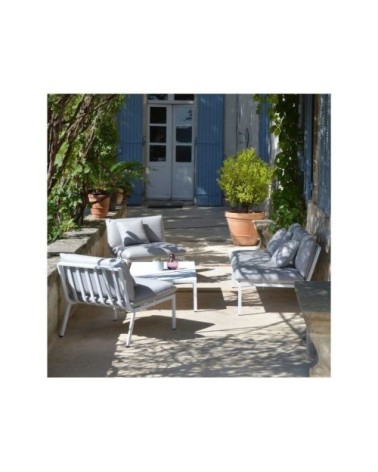 Salon de jardin bas aluminium 4 places gris clair
