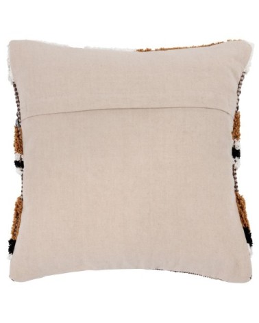 Housse de coussin en tissage, tuft et effet laine noir, blanc et jaune