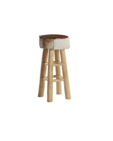 Tabouret de bar rustique en peau agneau