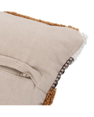 Housse de coussin en tissage, tuft et effet laine noir, blanc et jaune