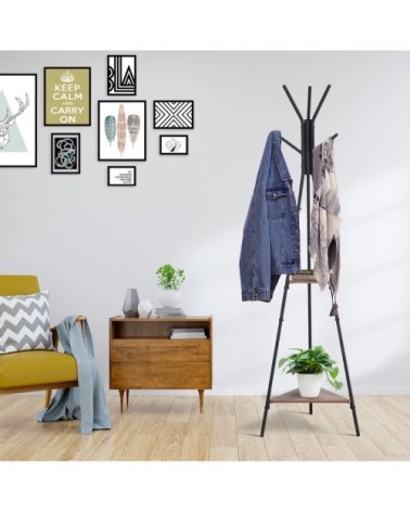 Porte-manteau trépied style industriel branches + 2 étagères