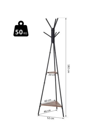 Porte-manteau trépied style industriel branches + 2 étagères