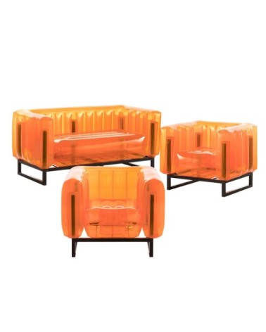 Salon de jardin design 1 canapé et 2 fauteuils oranges cadre aluminium