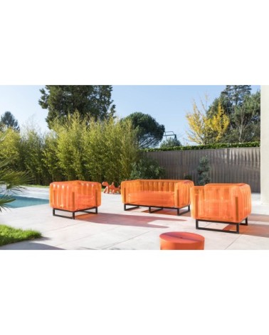 Salon de jardin design 1 canapé et 2 fauteuils oranges cadre aluminium