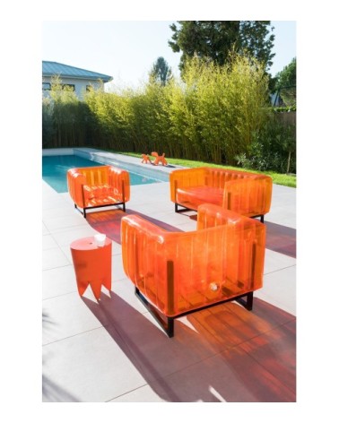 Salon de jardin design 1 canapé et 2 fauteuils oranges cadre aluminium