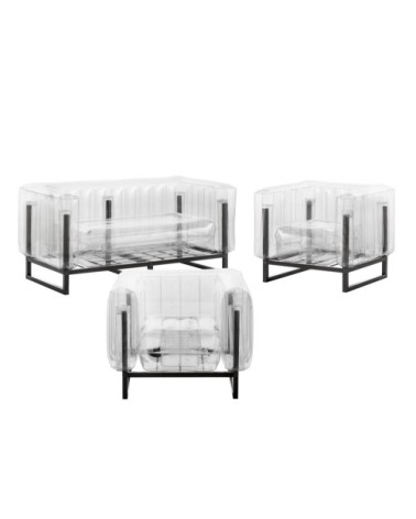 Salon de jardin design 1 canapé et 2 fauteuils transparents